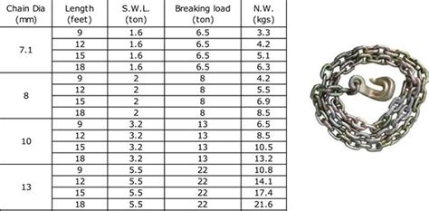 tie down chain specifications